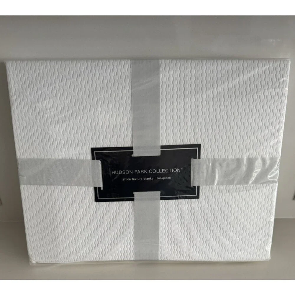 Hudson Park Collection Lattice Texture Blanket FULL/QUEEN White 100% COTTON cozy